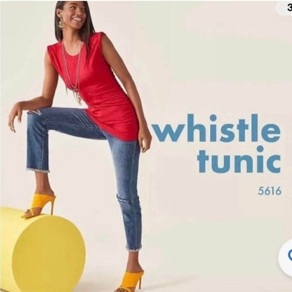 Cabi Whistle Tunic red scoop neck ruched side tunic top size Medium #5616